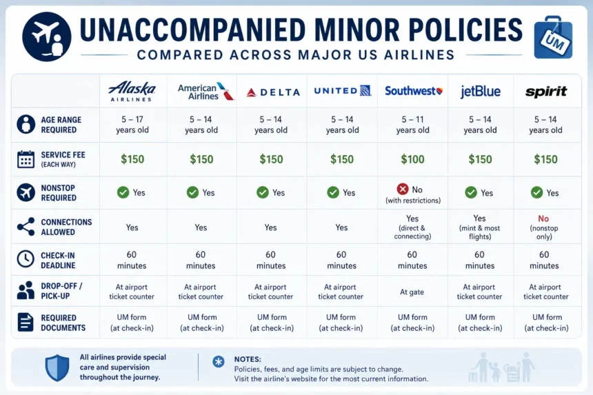 Unaccompanied Minor Policies Compared Across Major US Airlines